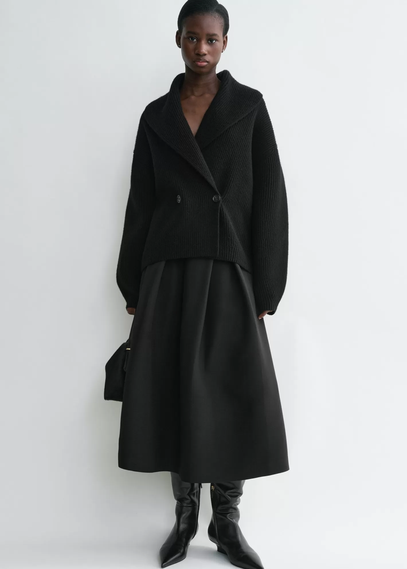 Knits & Sweaters>TOTEME Shawl-lapel cardigan black